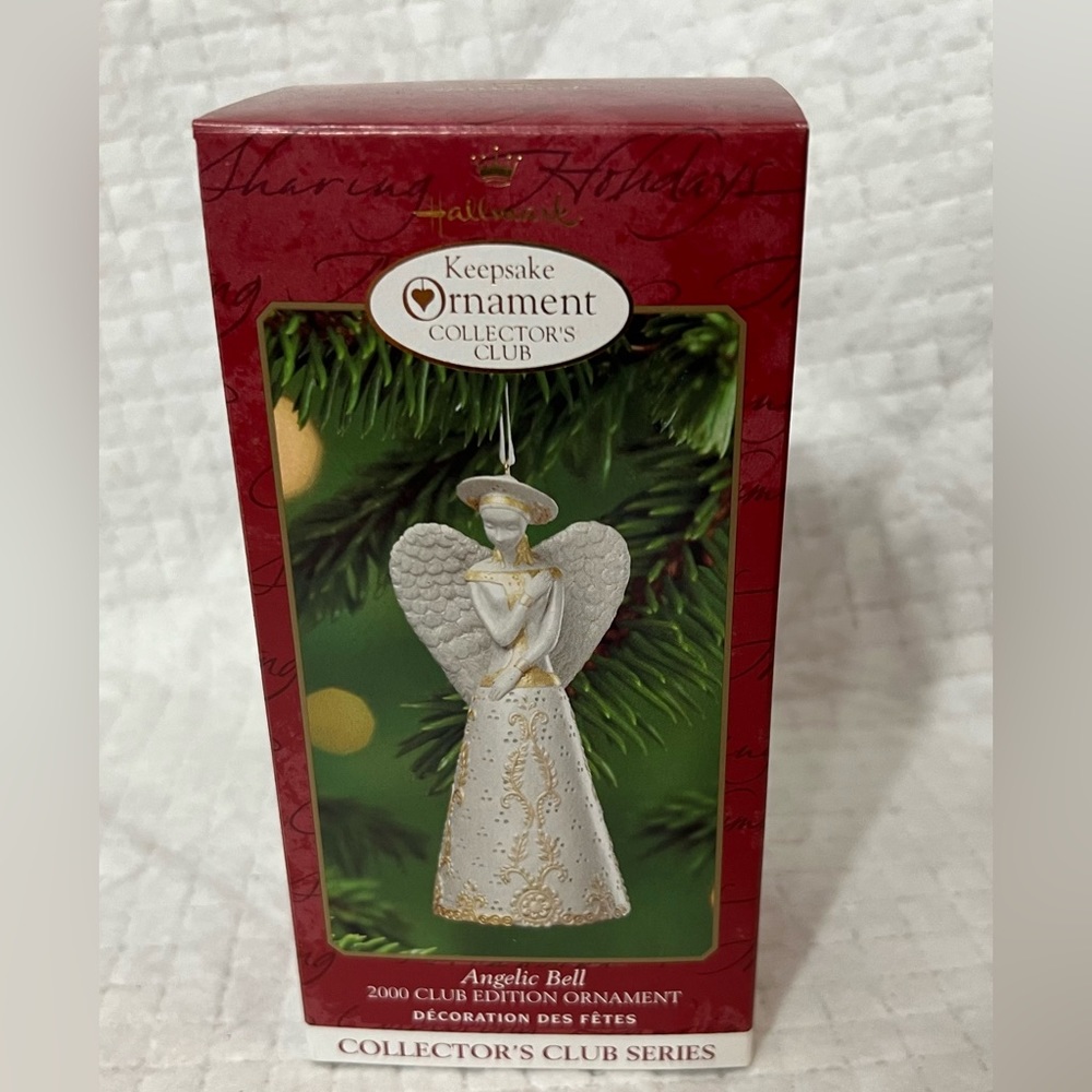 HALLMARK Ornament ANGELIC BELL 2000 CLUB EDITION gold accents angel feminine